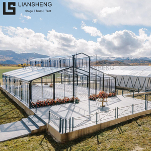 Высококачественная алюминиевая атриумная палатка с черной рамой и навесом из ПВХ, подходящая для вечеринок, свадеб и крупномасштабных мероприятий.