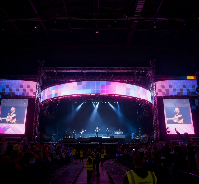 Алюминиевая ферменная система большой концертной сцены размером 20 × 40 м