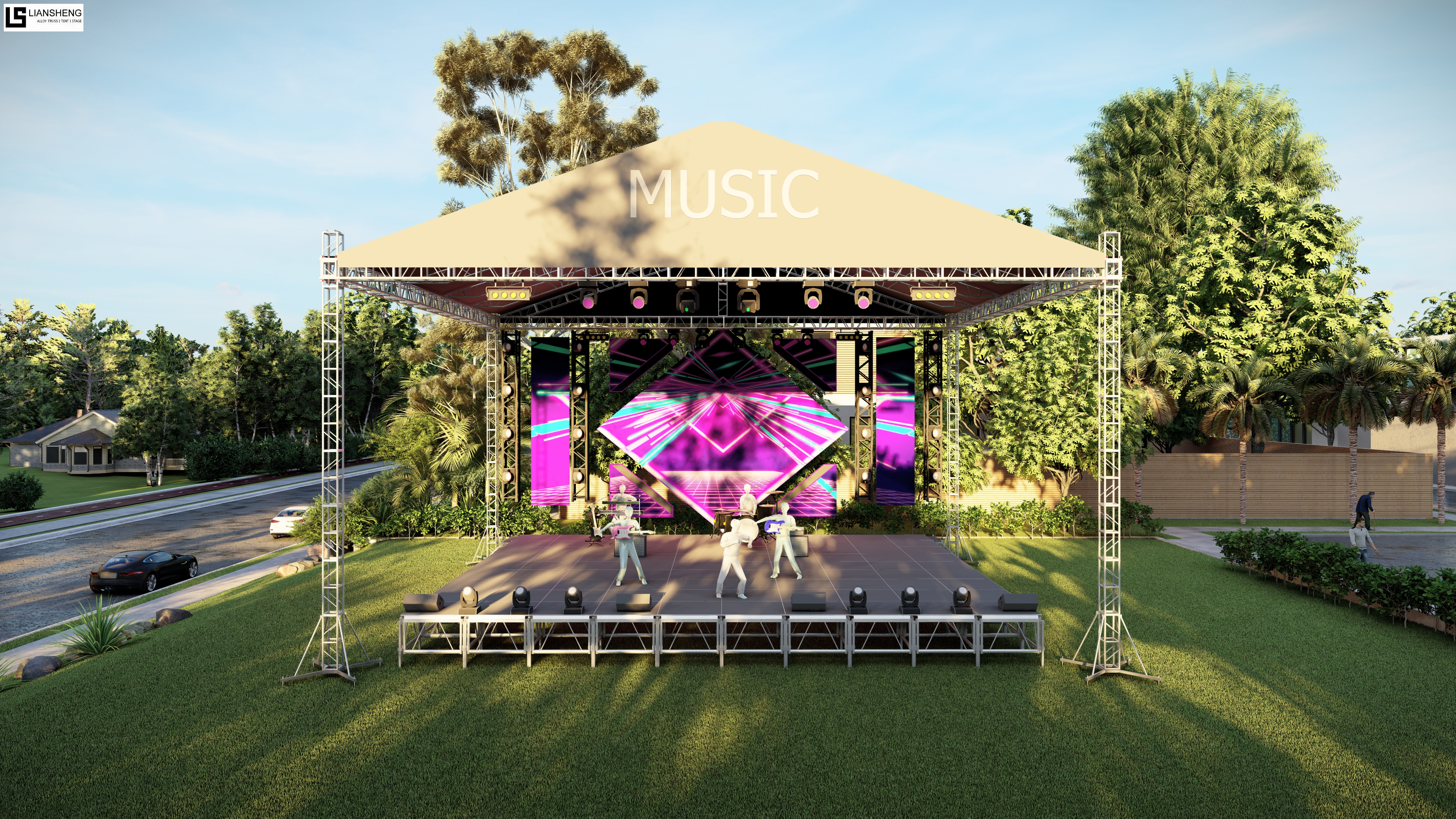 8*6*6 м с плоской крышей из алюминиевого сплава, винтовая ферменная конструкция, концертная сцена