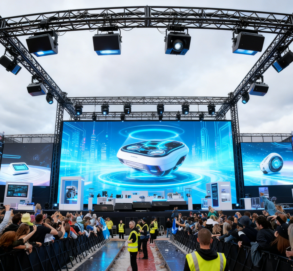 Алюминиевая ферменная система большой концертной сцены размером 20 × 40 м