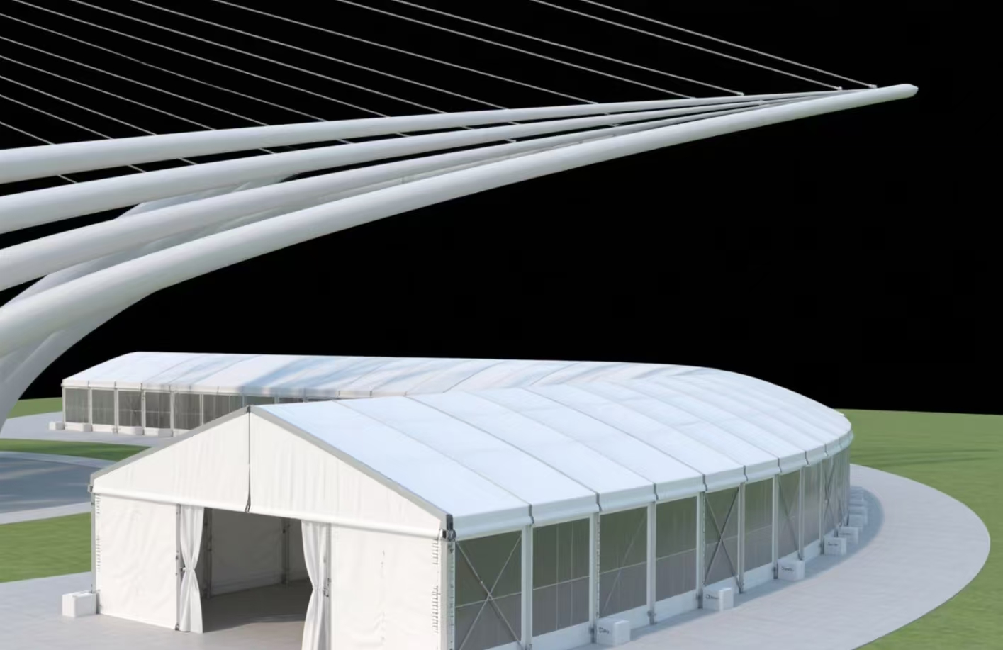 Shell Tent – ​​изогнутая алюминиевая палатка для вечеринок, выставок и роскошных мероприятий на открытом воздухе